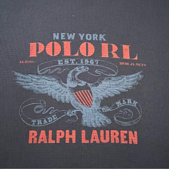 Polo Shirt Ralph Lauren Navy Blue Polo Eagle Logo Waffle Knit Crewneck - Picture 6 of 13